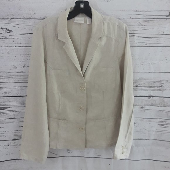 Chico's Tan Linen Boxy 4 Pocket Jacket - Picture 1 of 5